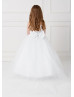 Beaded Lace Tulle Flower Girl Dress With Detachable Train
